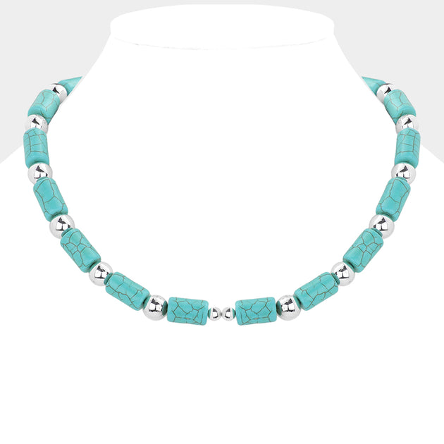 FASHNZFAB Bead Accented Turquoise Necklace Blue 5