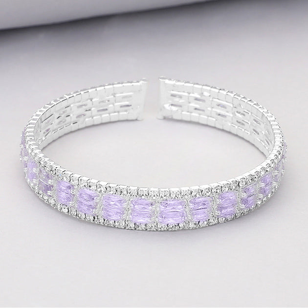 FASHNZFAB CZ Baguette Stone Accented Evening Bracelet Clear Silver Violet One Size 2