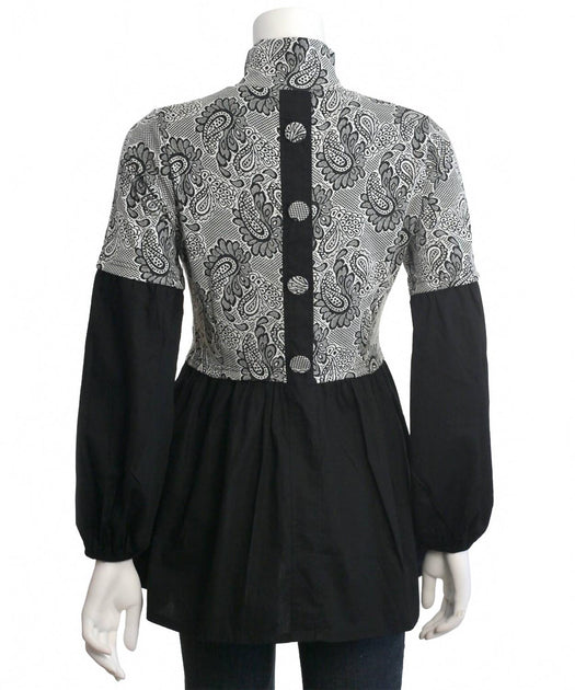 RYU Button Back Paisley Print High Neck Blouse - Schwarz, Small 3