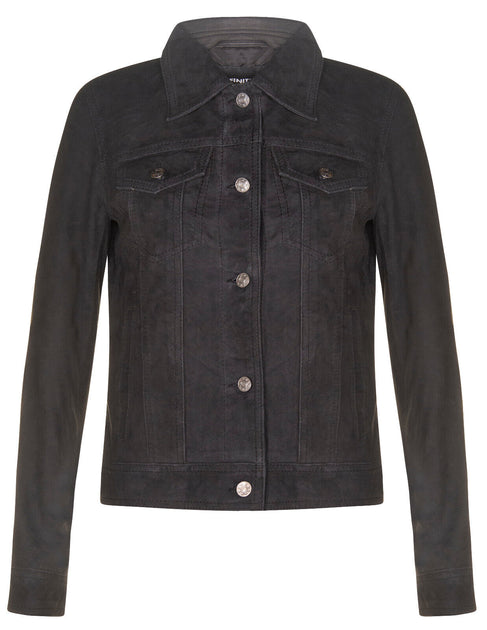 Infinity Womens Goat Suede Trucker Jacket Black XXXLarge 2