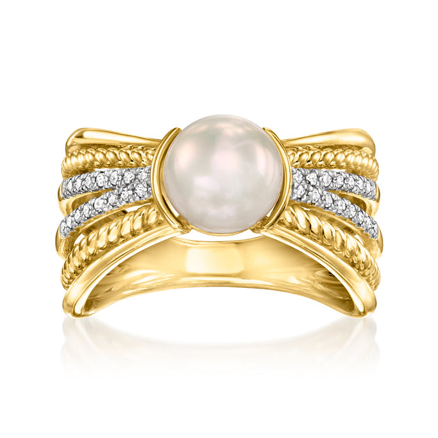 Ross-Simons Cultured Pearl Diamond Ring Silver US 5 2