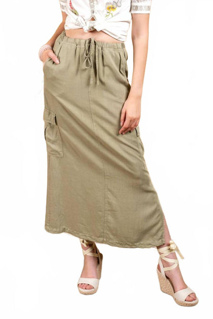 PAPARAZZI Tencel Slub Cargo Skirt Brown Medium 2