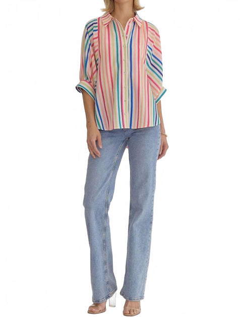 Entro Multi Striped Button Down Top Multi Small 2