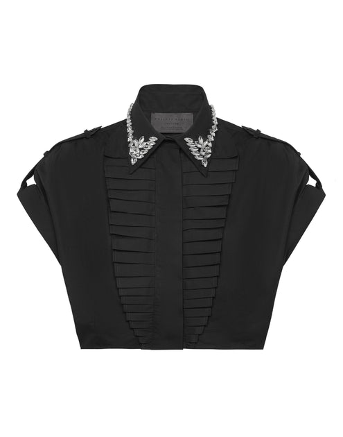 Philipp Plein Volant Cropped Shirt Strass Black Medium 2