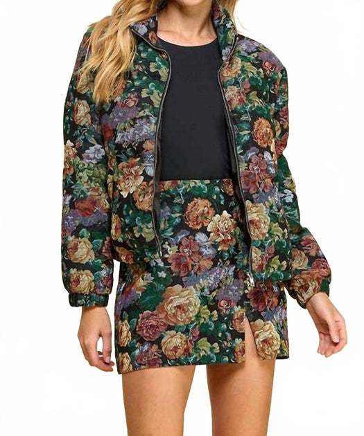 TCEC Corduroy Floral Puffer Jacket Multi Large 3