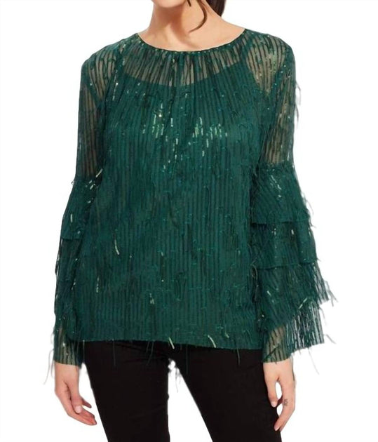 EVA FRANCO Sequin Fringe Top Green Medium 3