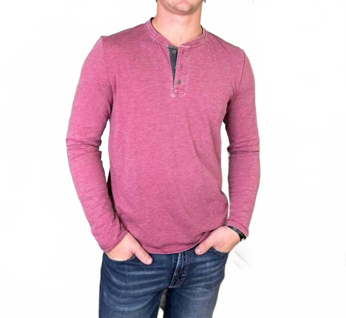 Chemise Henley à manches longues Flags & Anthem Chatham Burnout Slub Rose Medium 2