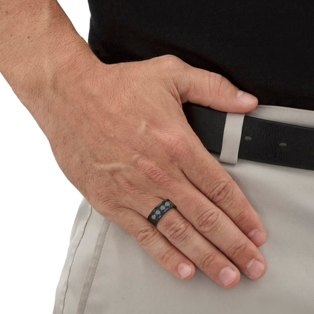 Palm Men's Cubic Zirconia Stainless Steel Ring Black US 8 4