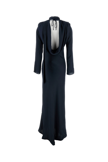 Rotate Birger Christensen Long Draped Satin Dress Black EU 38 3