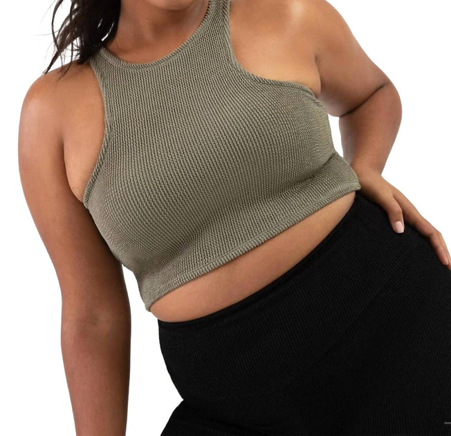 Bloch Crinkle Washed Racerback Crop Tank Top Green Medium 2