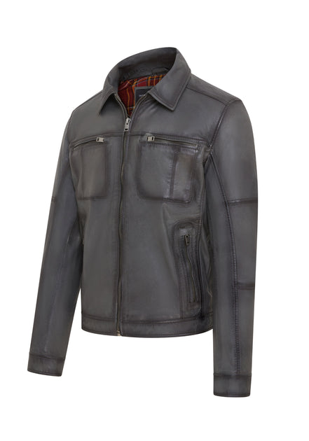 Infinity Classic Leather Biker Jacket Blue XS 4