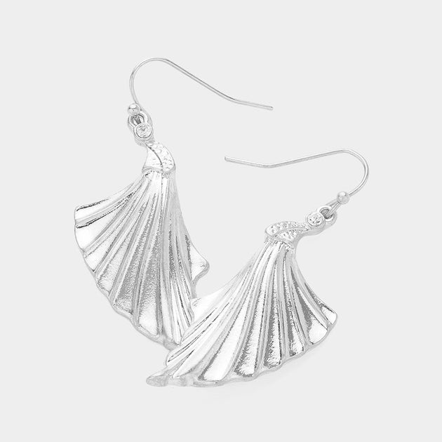 FASHNZFAB Textured Shell Dangle Earrings Silver 2