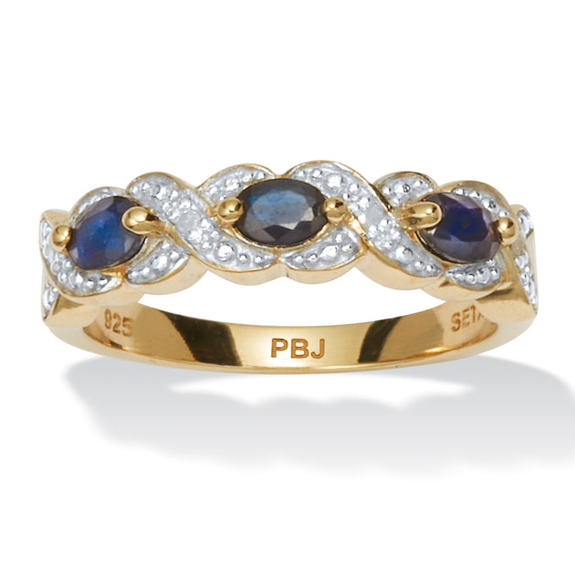 Palm .62 TCW Sapphire Diamond Accent 18k Gold-Plated Sterling Silver Ring Blue US 12 2
