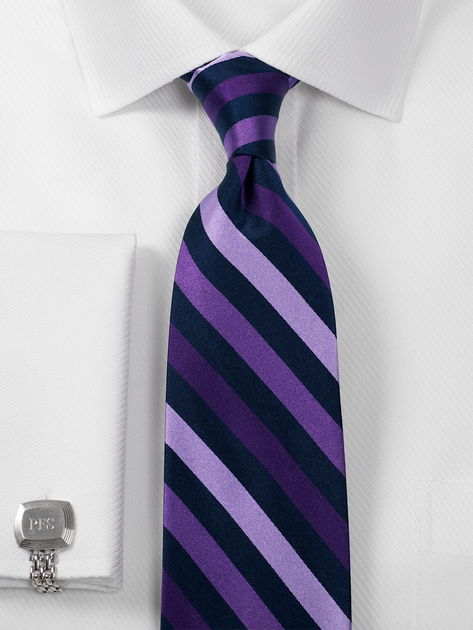 Paul Fredrick Stripe Woven Silk Tie Blue Long 10