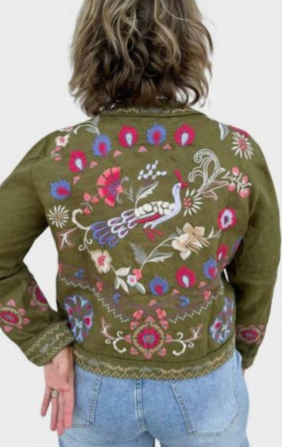 Johnny Was Gloria Bolero Jacket Green Small 3
