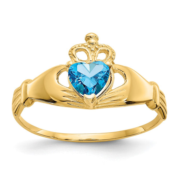 Diamond2Deal Cubic Zirconia Claddagh Ring Yellow Gold Blue US 7 2