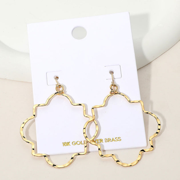 FASHNZFAB Geometric Textured Open Clover Dangle Earrings Gold 2