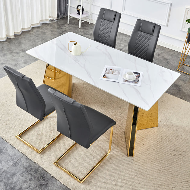 Streamdale 63" Snow Mountain Sintered Stone Dining Table and 4 Chairs 3