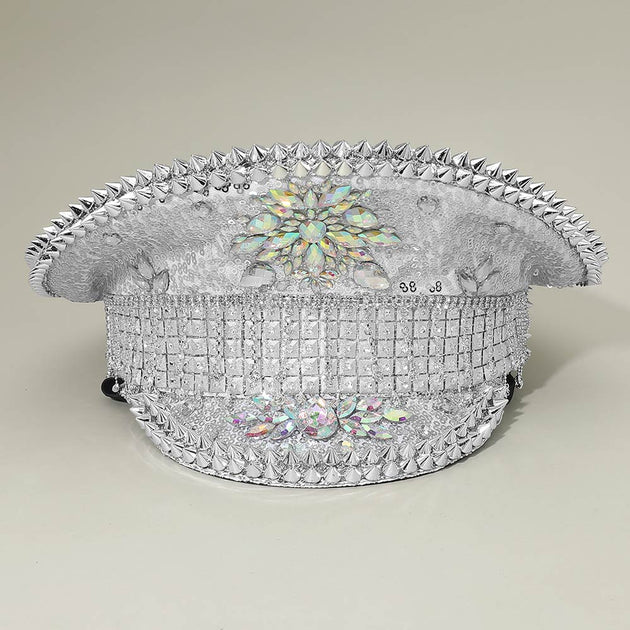 FASHNZFAB Marquise Stone Cluster Captain Hat Blue 2