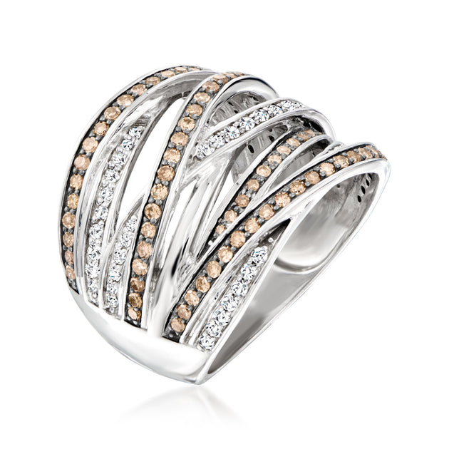Ross-Simons Brown and White Diamond Highway Ring Sterling Silver US 9 4