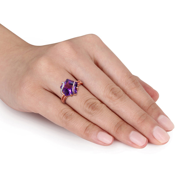 Mimi & Max Amethyst Diamond Accent Ring Rose Silver US 8 3