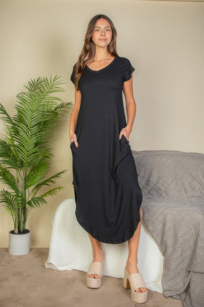 TRUEDAMES Hidden Pocket Batwing Sleeve V Neck Long Dress Green Small 4