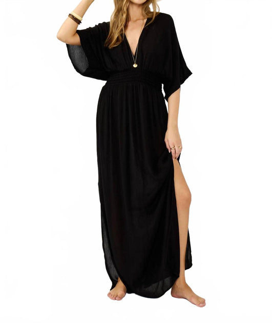 LOVESTITCH Bohemian Kimono Sleeve Maxi Dress Black Small/Medium 2