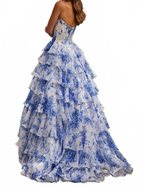 Sherri Hill Ruffle Skirt Strapless Floral Dress Multi US 2 3