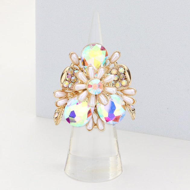 FASHNZFAB Flower Stretch Ring Silver One Size 2