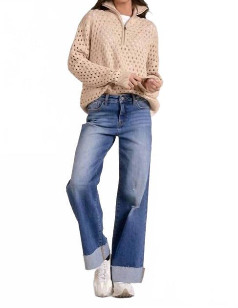 ELAN Arabella Half Zip Sweater Beige Medium 2
