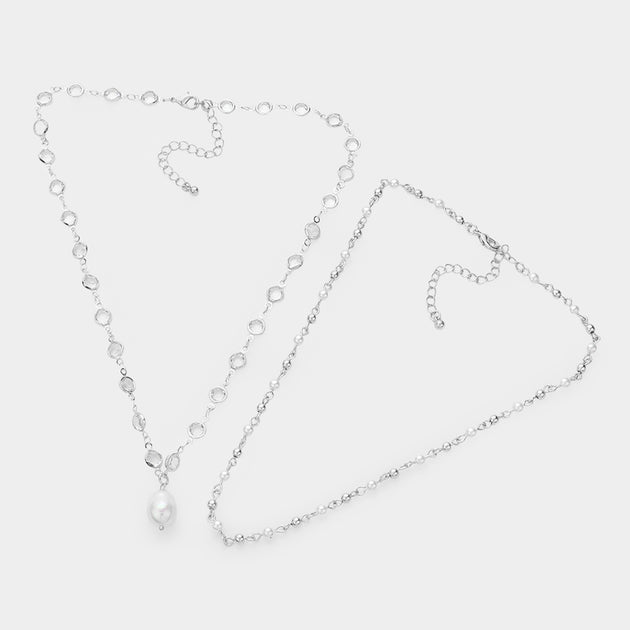 FASHNZFAB Pearl Pendant Necklace Silver 3