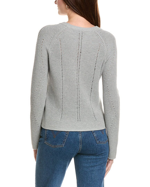 Hannah Rose Picot Stitch Shaker Crewneck Sweater Grey Large 3