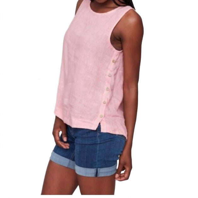 CHARLIE B Sleeveless Linen Top Pink Small 3