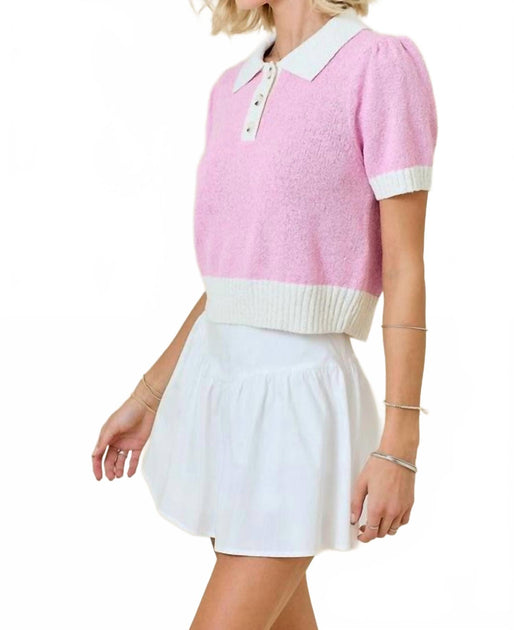 Day + Moon Terry Polo Top Pink Medium 4