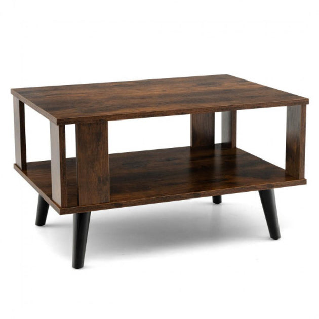 Hivvago Compact Retro Mid-Century Coffee Table Rustic Brown 2