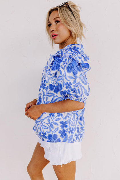 TRUEDAMES Floral Print Blouse Dark Blue Medium 4