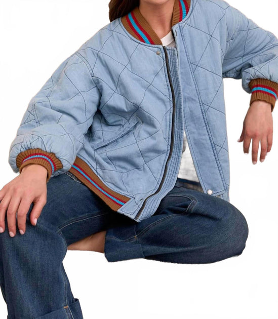 Blue Thread Oversized Quilted Bomber Jacket Grey Small 4