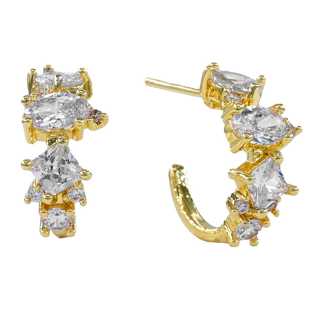 FASHNZFAB Multi Shape CZ Cluster Open Hoop Earrings Gold 3