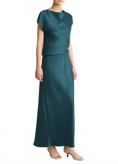  Vince Draped Satin Cowl-Neck Maxi Dress Blue Small 3
