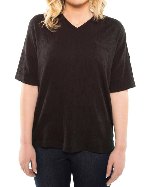 On This Day Crinkle Cotton Relaxed V-Neck Top Schwarz XSmall 2