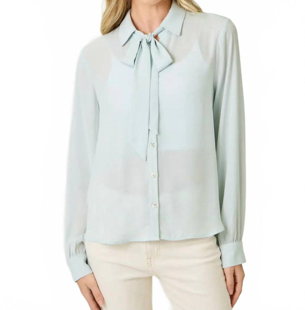 Mystree Effortless Tie-Neck Blouse Blue Small 2