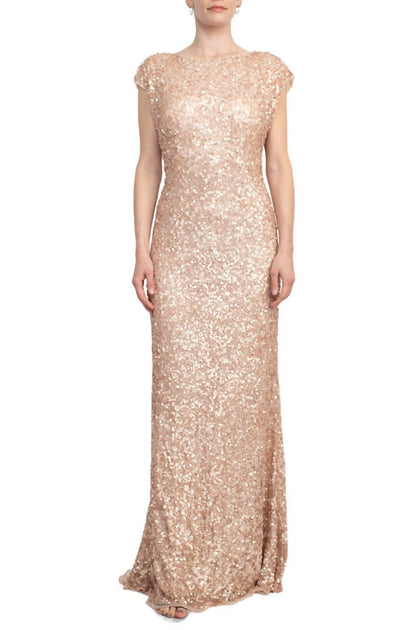 Primavera Maxi Sheath Dress Rose Gold US 2 2