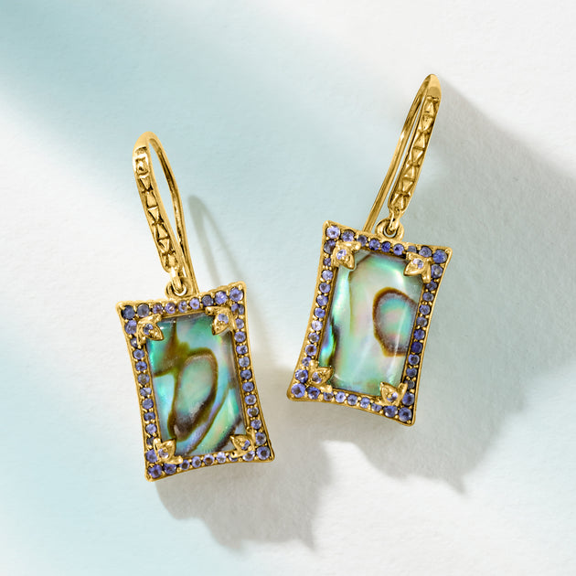 Ross-Simons Abalone Shell Doublet Drop Earrings Blue 4