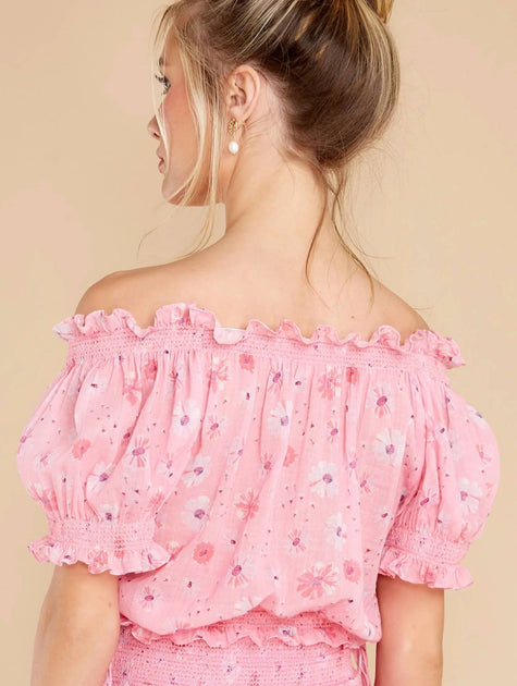 LoveShackFancy Rosalinda Crop Top Pink Small 4