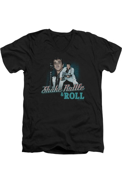 Gildan Elvis Presley Shake Rattle & Roll V Neck T-Shirt Black Small 2