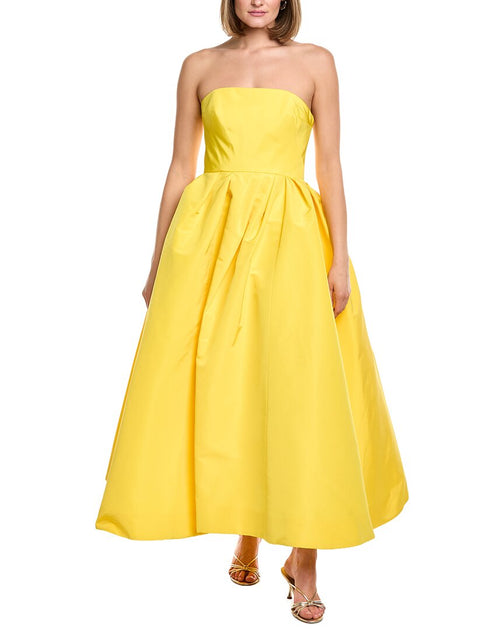 Carolina Herrera Einfarbiges Seiden-Midikleid Gelb US 12 2