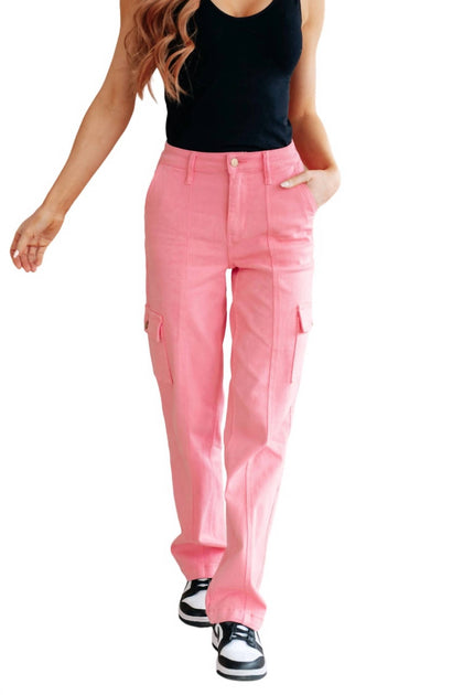 Judy Blue High Rise Cargo Straight Jeans Pink 30 2