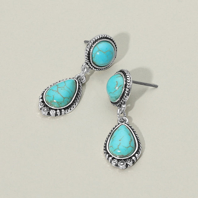 FASHNZFAB Western Teardrop Dangle Earrings Silver/Turquoise 3