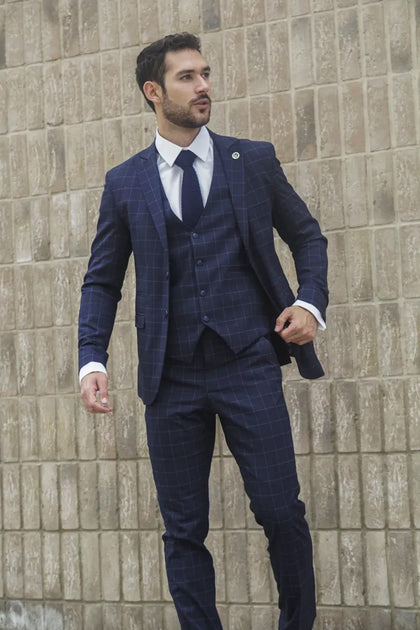 Infinity Men's Checked 3 Piece Suit Navy US 50 Regular 3