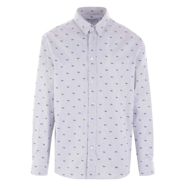 Maison Kitsune Striped Profile Fox Poplin Shirt Blue Large 2